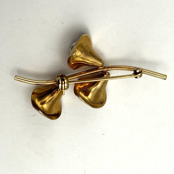 Vintage Beau Sterling Calla Lily Brooch Gold Vermeil Faux Pearl Flower Pin - Picture 2 of 10
